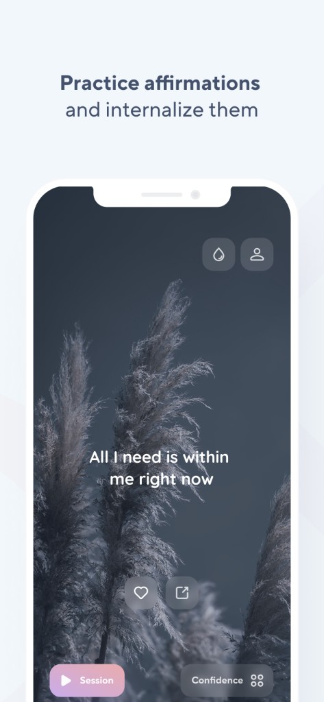 Oath affirmation session screen with nature background and Session button